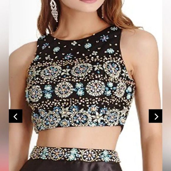 Jovani 2 Piece Black Beaded Mini Skirt Homecoming Dress Size 6 - Picture 1 of 11